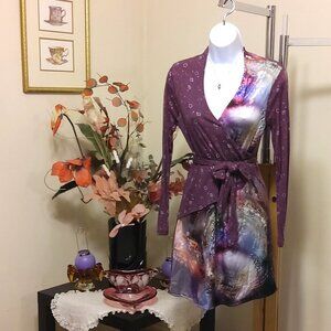 NWT MUCHACHA Long Sleeve V-Neck Wrap Short Burgundy Wine-red Dress Size M 6 8